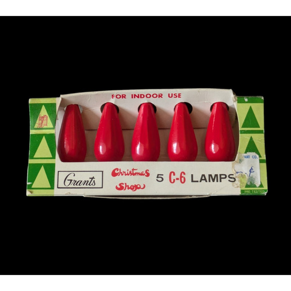 Grants Christmas Shop 5 C-6 Red Lamps Lightbulbs Holiday Japan Vintage AS IS - Picture 1 of 5
